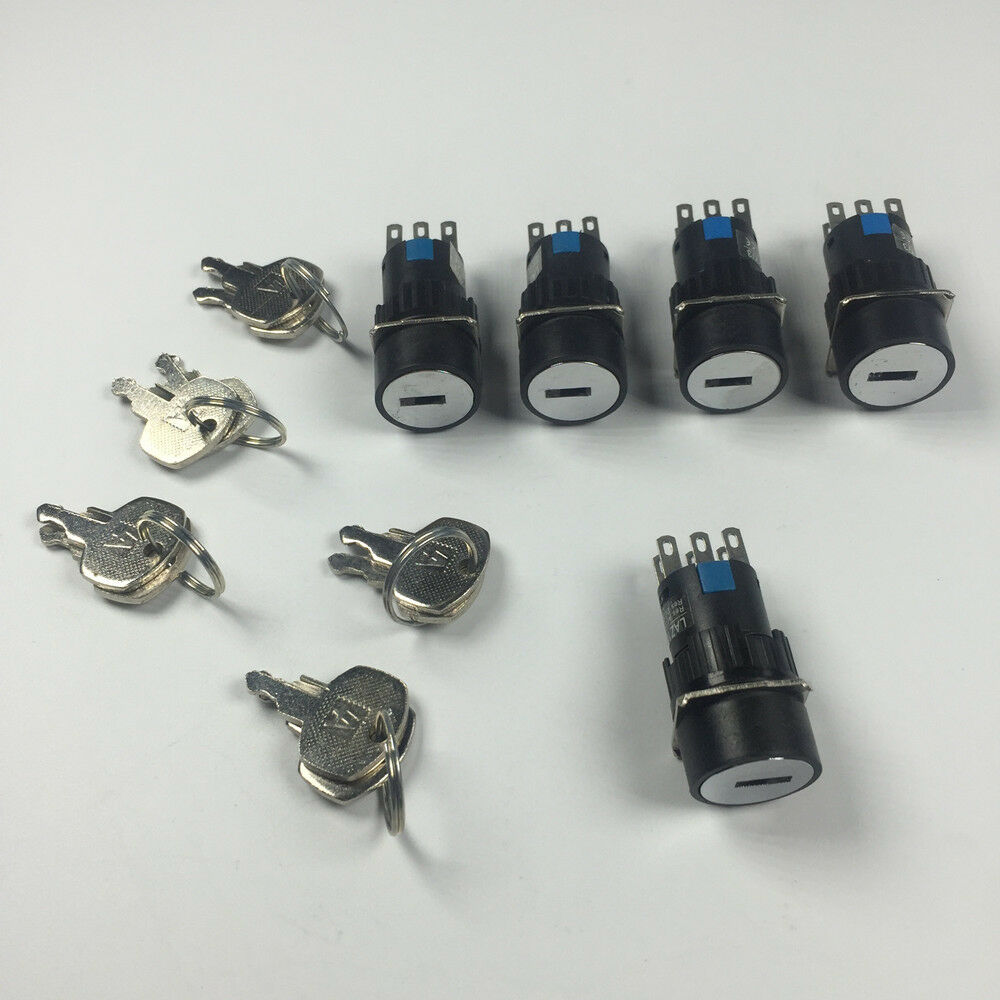 5pcs Round Type 6 Pins 3 Files Rotate Switch With Keys LA16-22Y/3