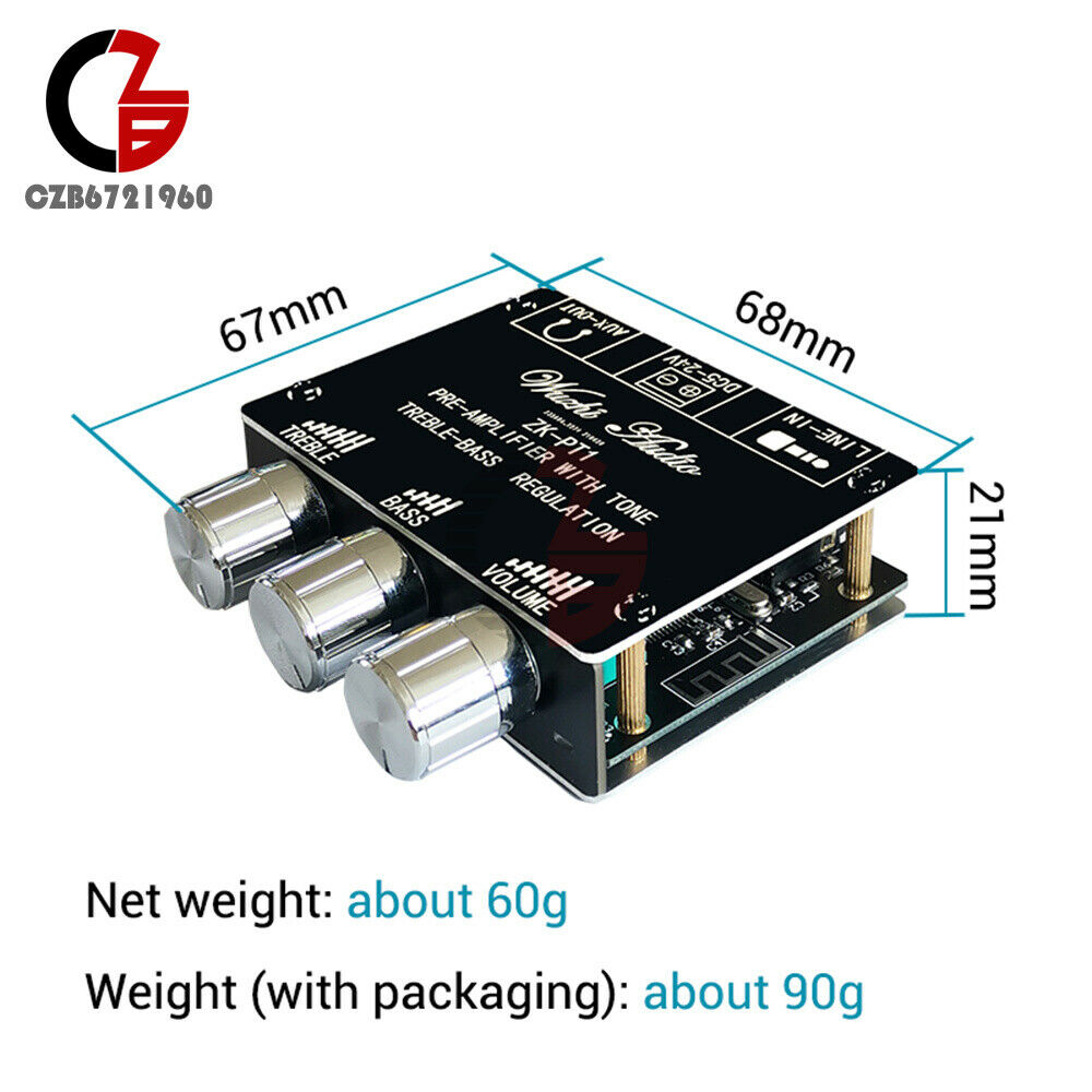 Bluetooth 5.0 Tone Pre-stage Treble Bass Amplifier 2Channel Stereo Audio Decoder