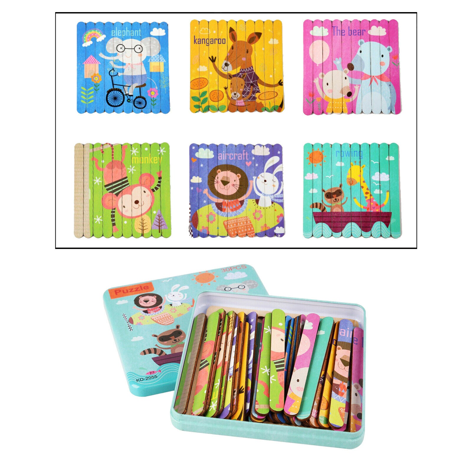 Animals Wooden Jigsaw Puzzles Stacking Toys Peg Puzzle for Toddlers Kids