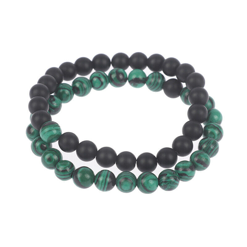 2Pcs/pair 8mm Green Malachite Stone Beads Bracelets Couple Charm Brace JYDFAU