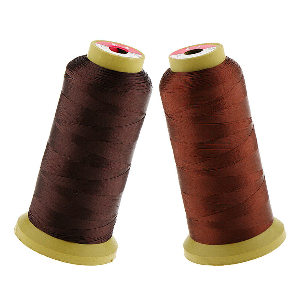 2 Rolls Red Bronze+Dark Brown Nylon Hair Weaving Thread Spool For Wig Making