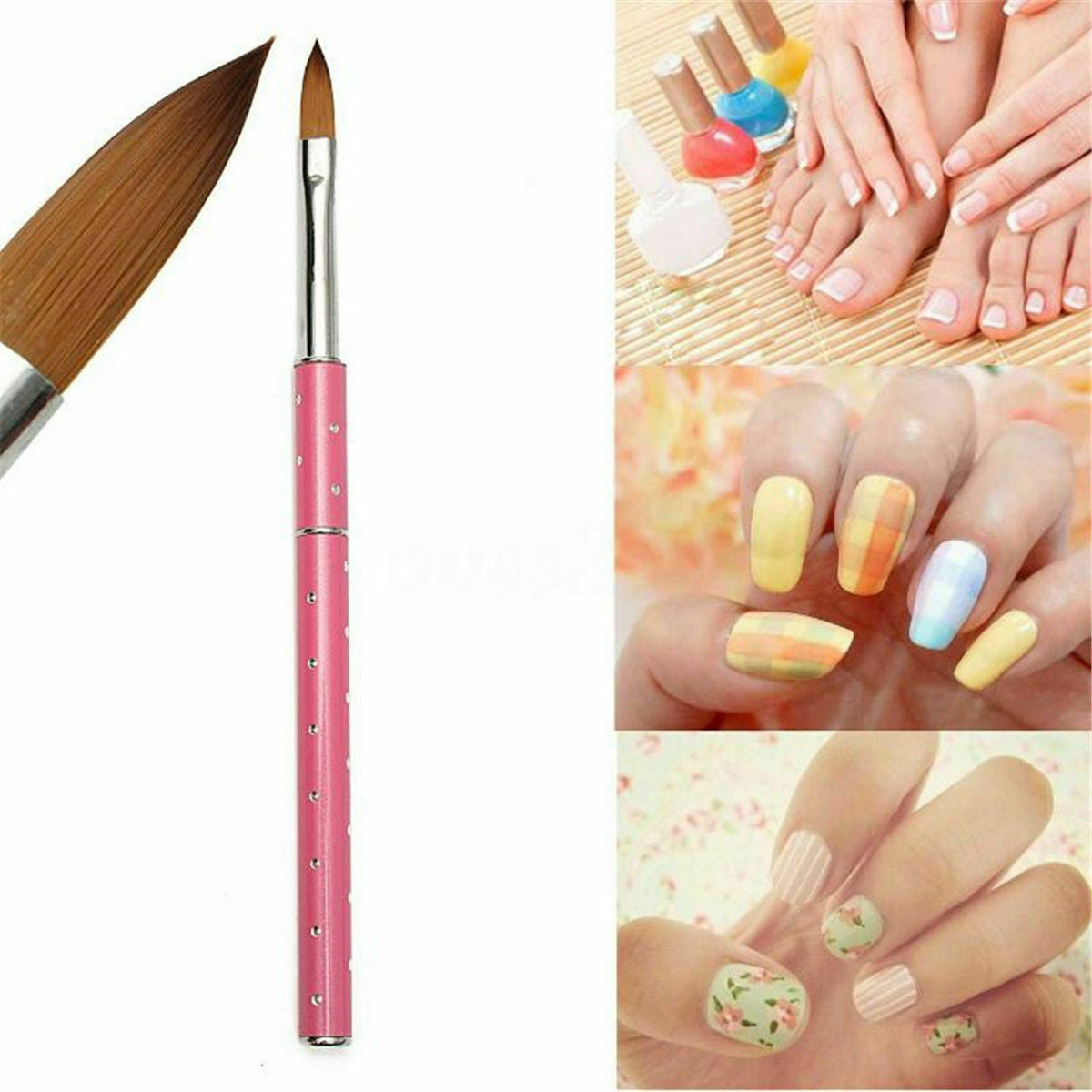 Nail Art Brush Acrylic Brush Metal Crystal Handle Hair Makeup Tool Pro