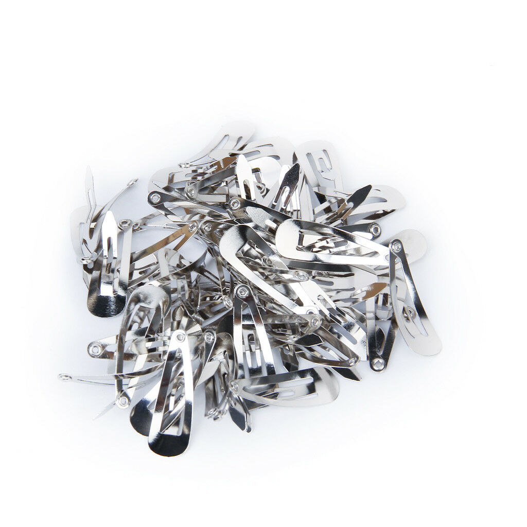 50xSilver Snap Hair Clips Craf Bow Findings Hair DIY Accessories -30mm