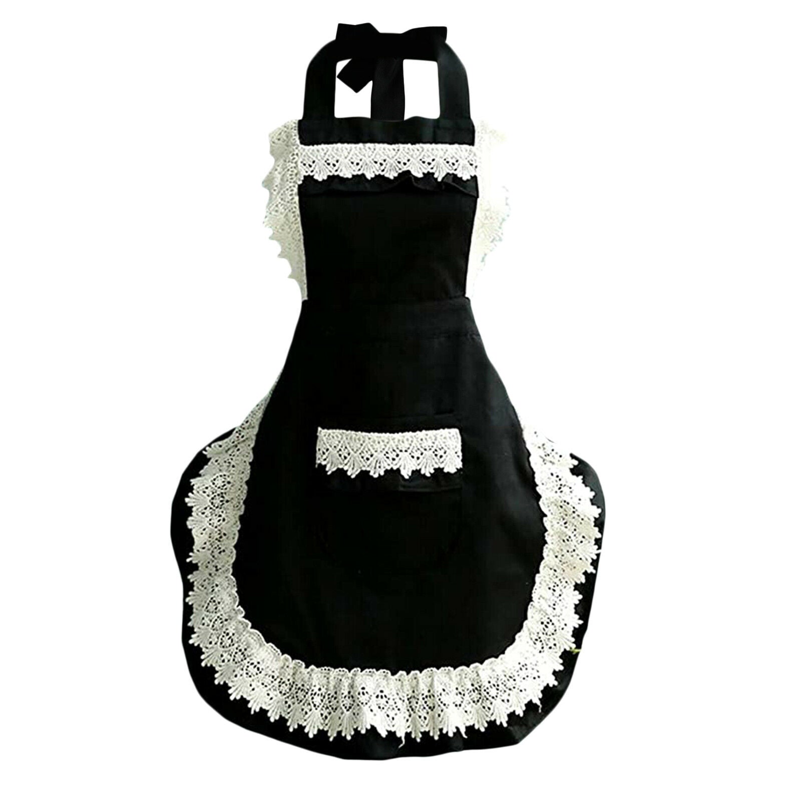 Lovely Maid Lace Purfle Aprons Cooking Coffee Shop Princess Bib With Pocket