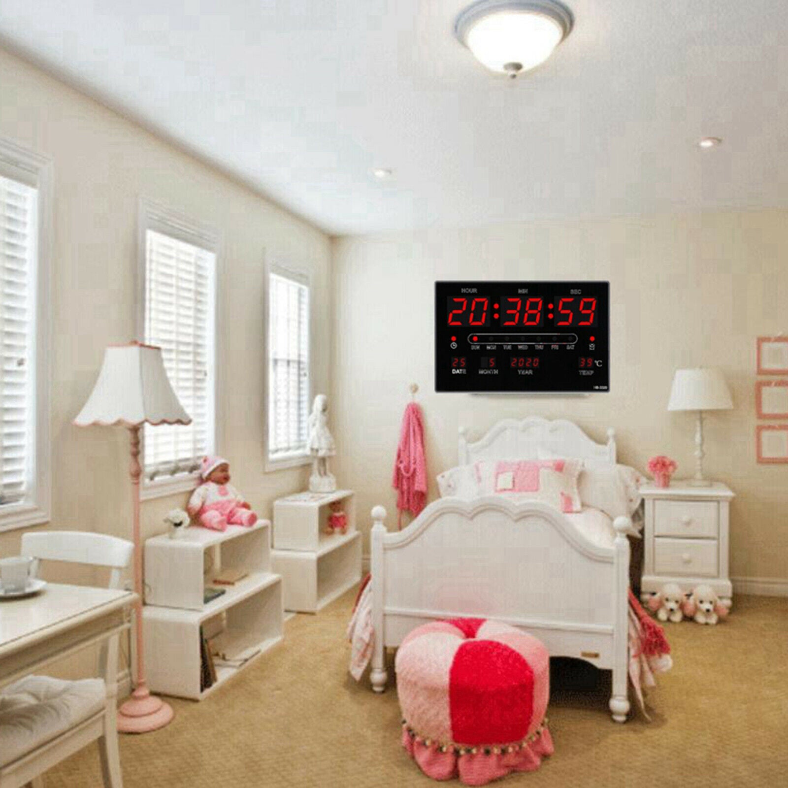 Digital LED Wall Desk Alarm Clock W/ Calendar Temperature Humidity 12H/24H
