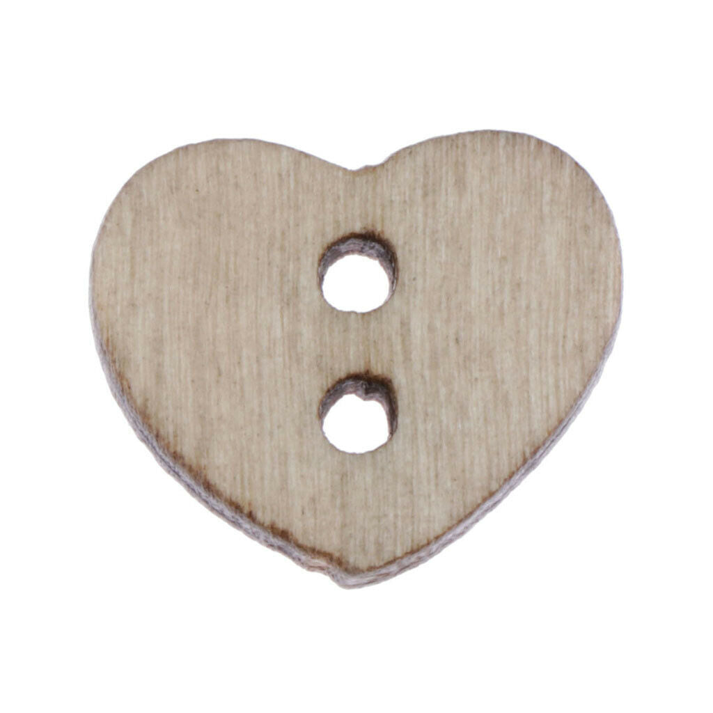 100-Pack Multicolored Heart Shaped 2 Holes Wooden Sewing Buttons for Crafts