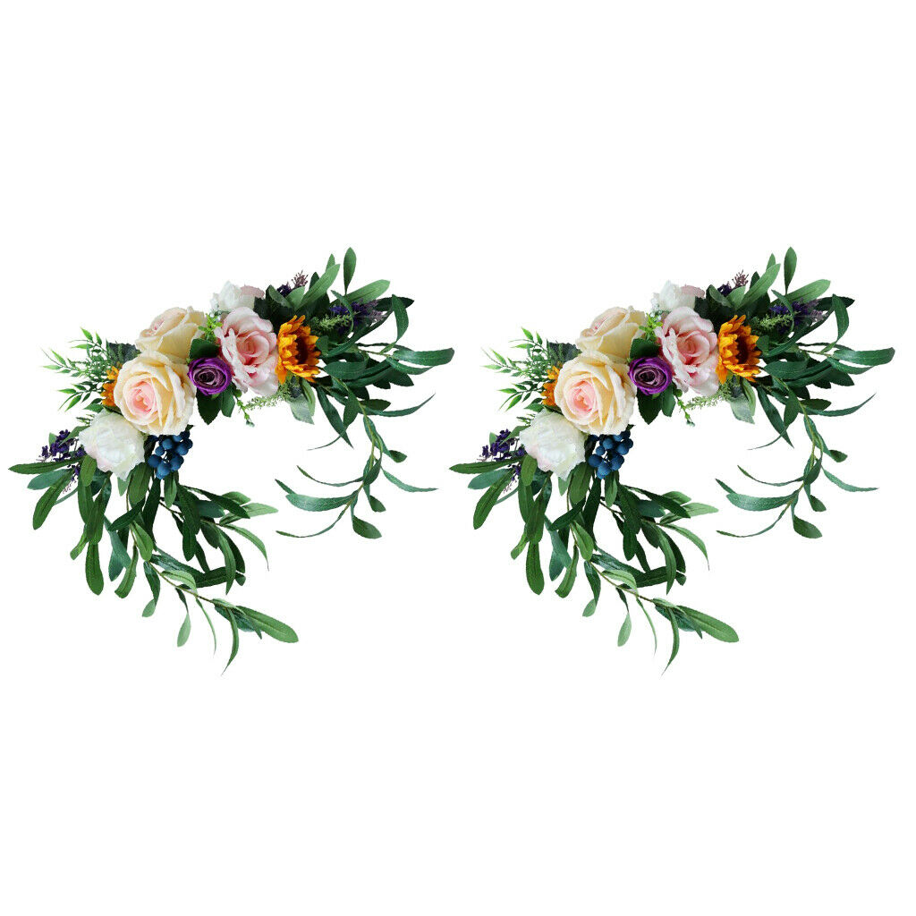 2 Pc Romantic Simulation Leaves Silk Flower Wall Door Chair Back Hanging Decor