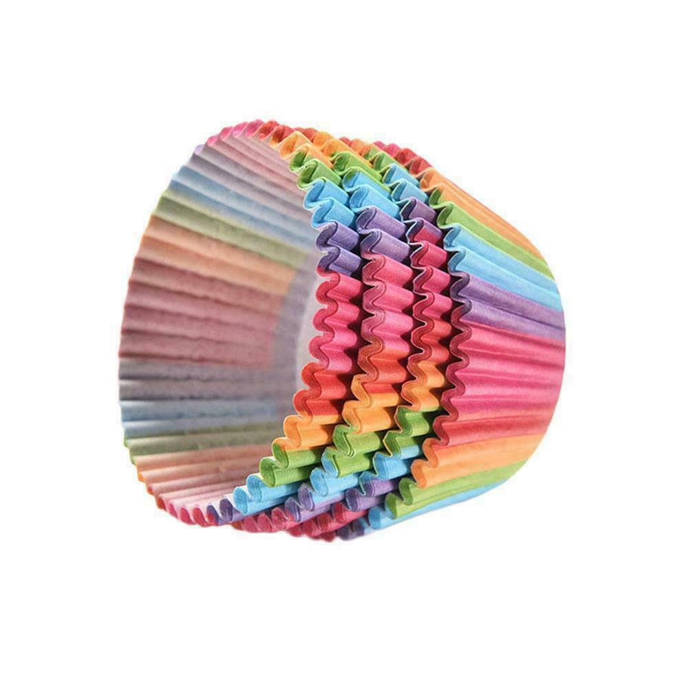 100x Colorful Rainbow Paper Cake Cupcake Liners Baking Decor Muffin Case