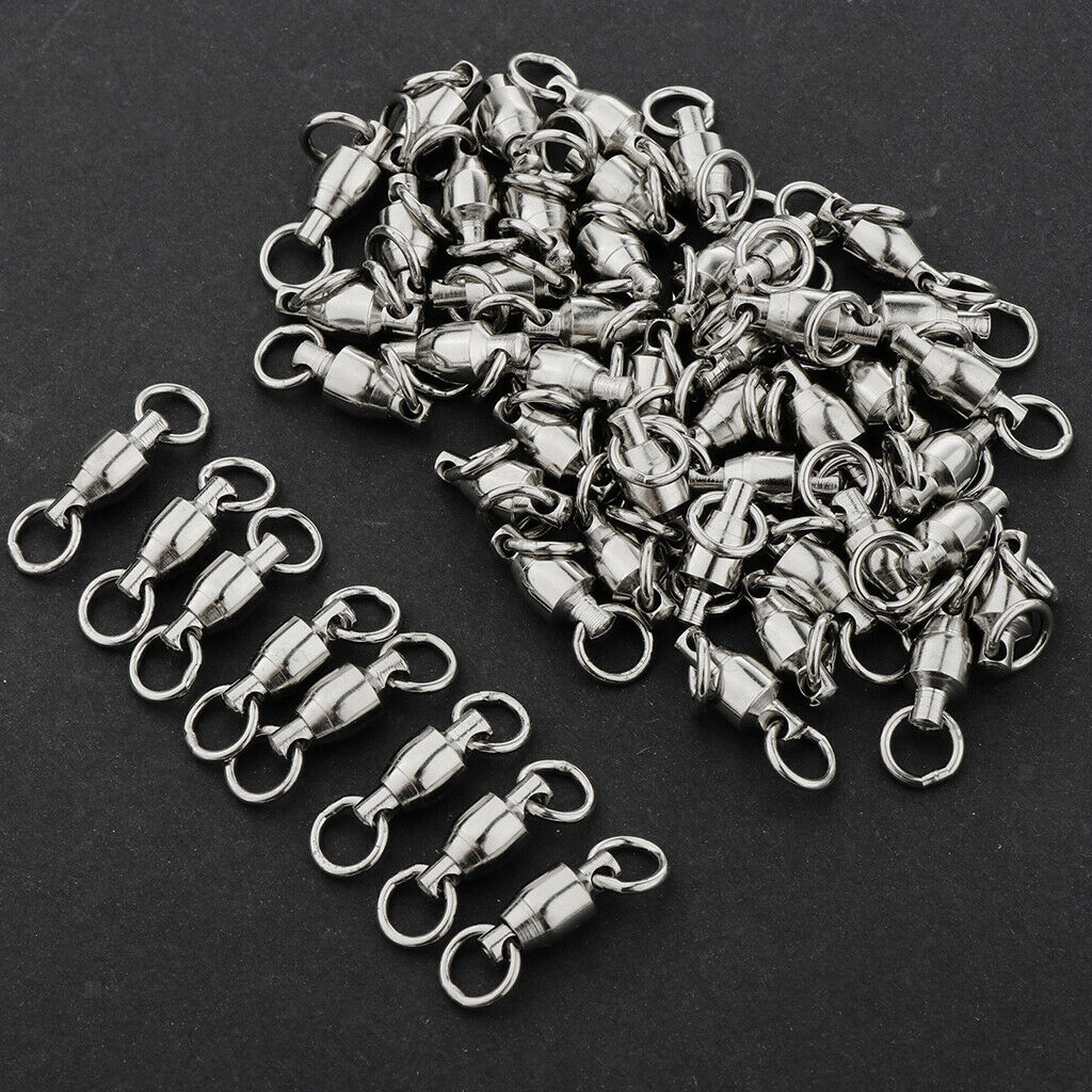 50Pcs Ball Bearing Swivels Fishing Snaps Hook Solid Ring Swivels 3