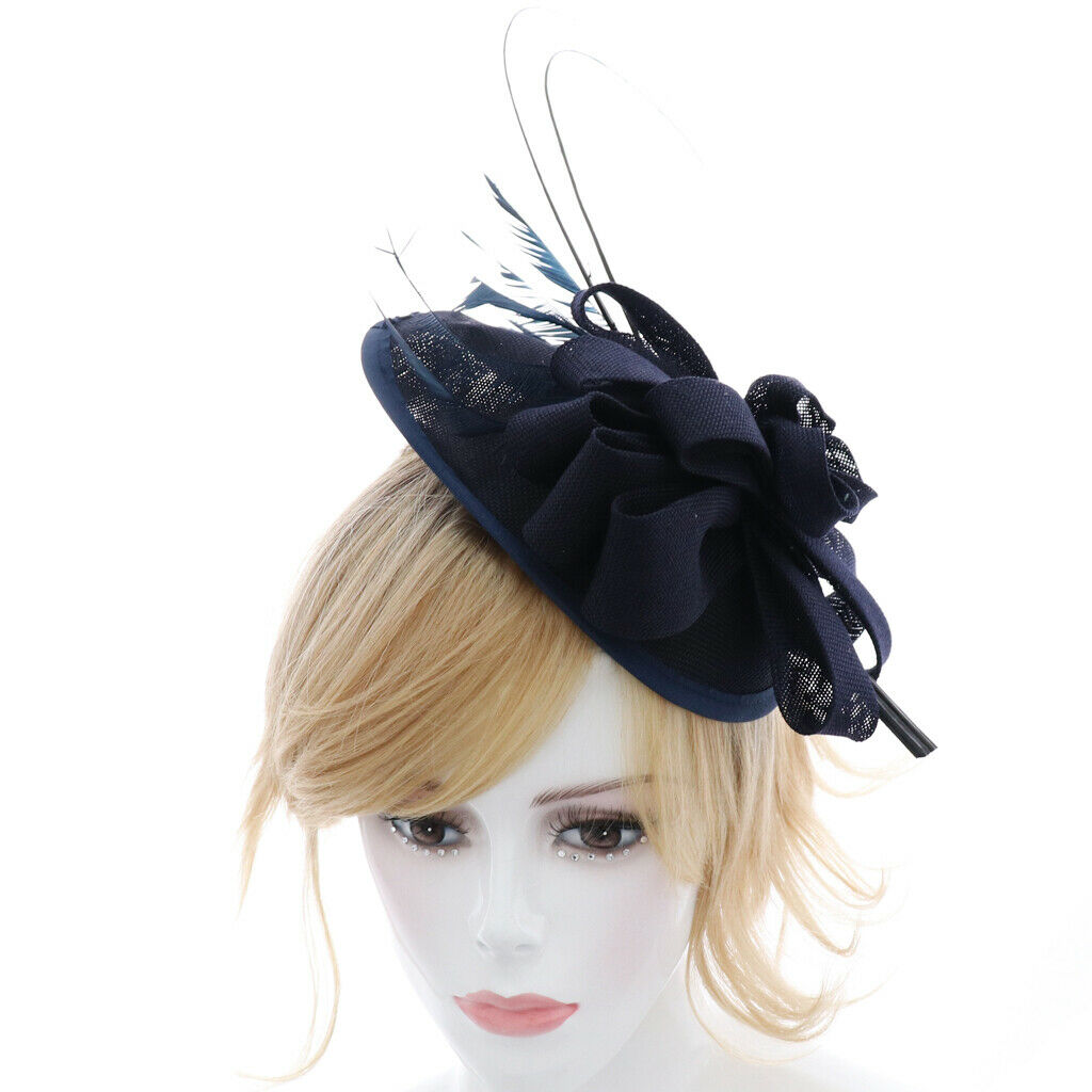 Sinamay Fascinator Women Flower Derby Hat Wedding Bridal Headpieces Navy