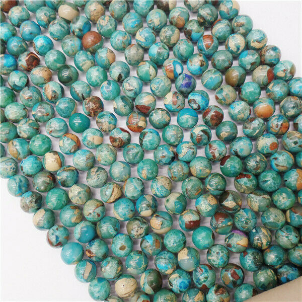 1 Strand 6mm Blue&Brown Sea Sediment Jasper Round Ball Loose Beads 15.5" HH8916