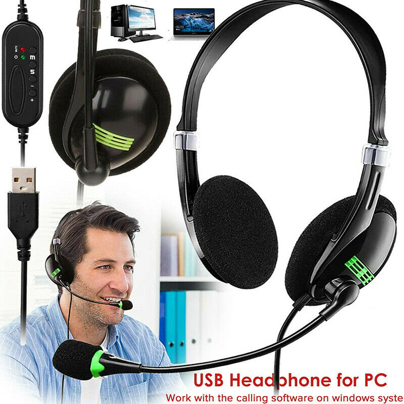 USB Wired Computer Headset Headphone with Microphone for Windows PC Laptop