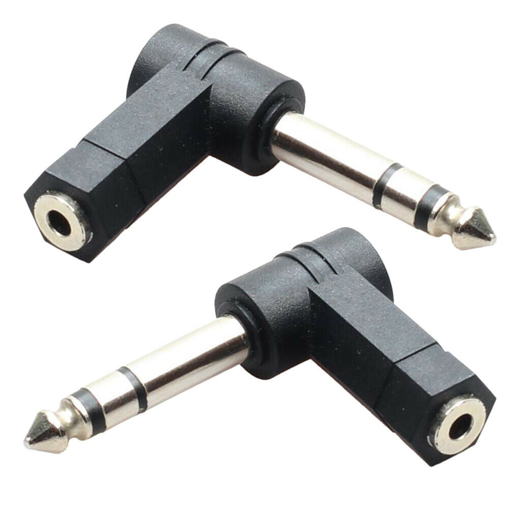 Stereo Female 6.35mm Male to 3.5mm  Female  1/4" Male Right Angle Audio Adapter