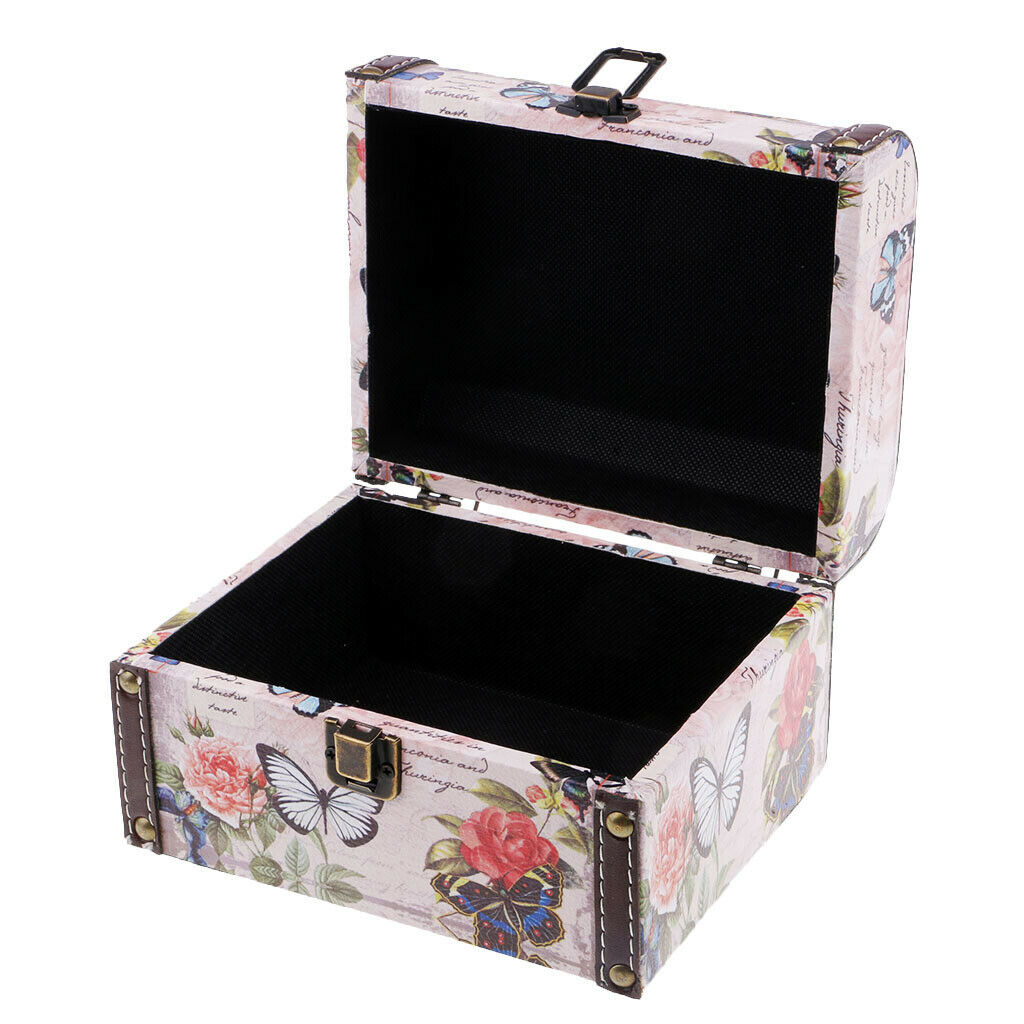 Retro Wooden Jewelry Storage Box Treasure Chest Organizer Home Decor Rose