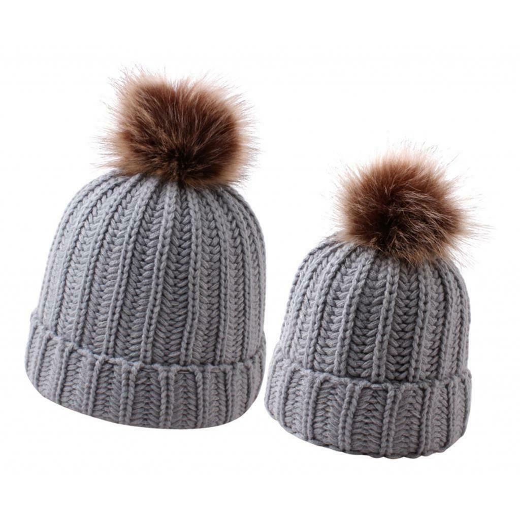 Parent Child Warmer Hat Mother Daughter Son Winter Warm Knit Hat Gray