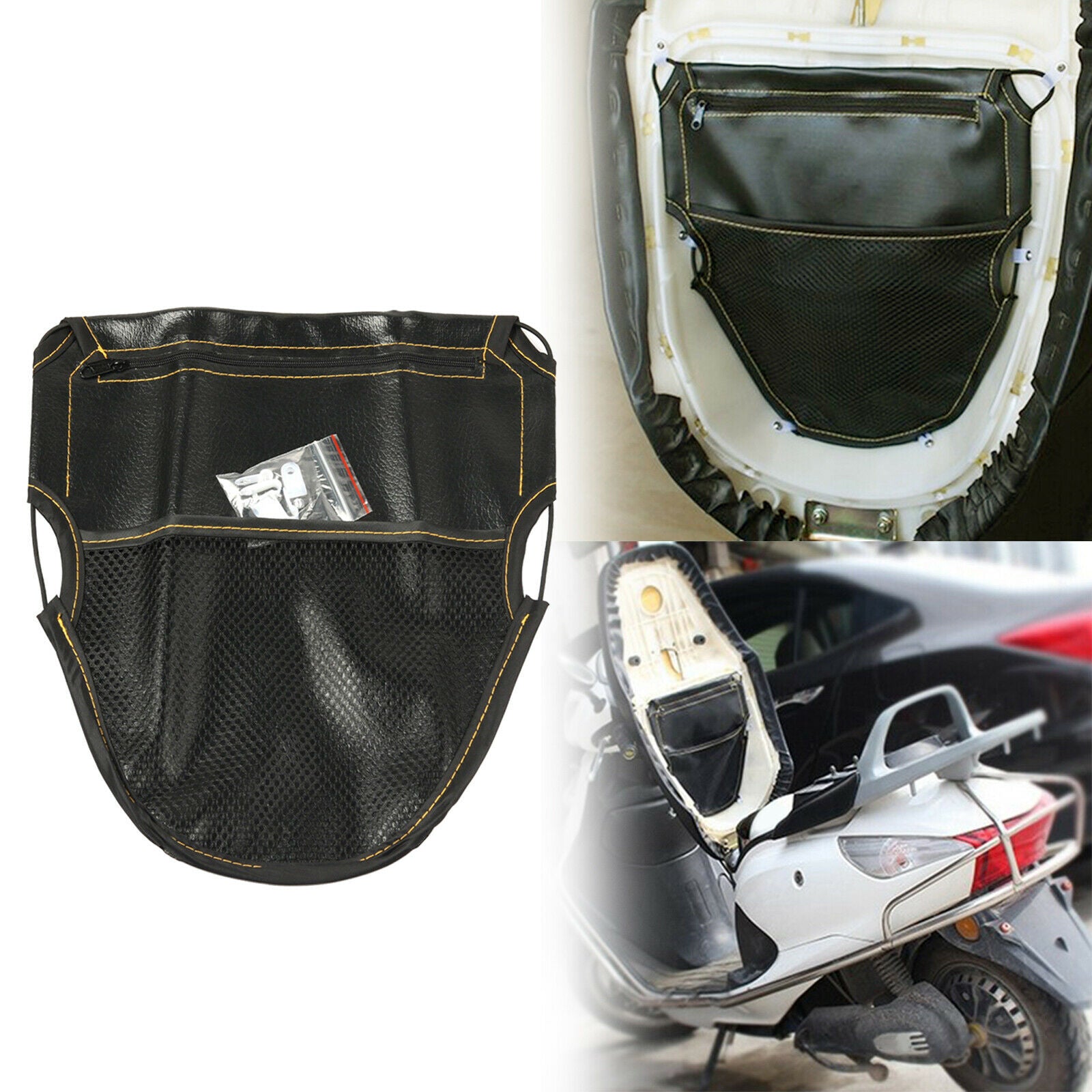 Black Motorbike Motorcycle Under Seat Cushion Storage Pouch Bag Case Durable