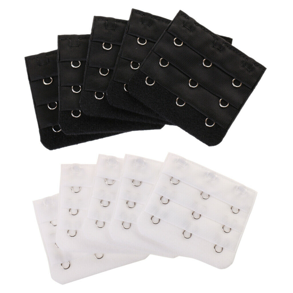10 Pcs Elastic Bra Strap Extension Bra Extender 3 x 3 Hook White + Black
