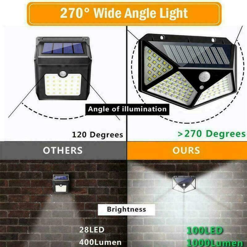100 Led Outdoor Solar Power Wall Lights Pir Motion Sensor Garden Security L