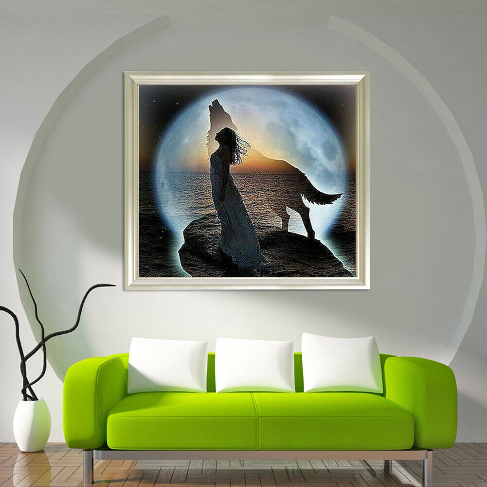 Cynthia and Wolf 5D Diamond DIY Painting Craft Kit Full Drill Home Decor @