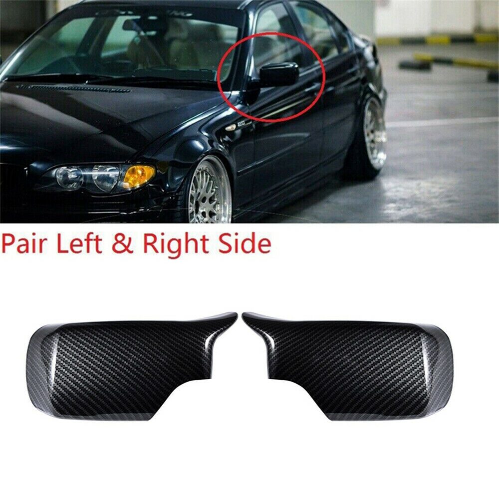 Carbon Fiber Look Car Side Mirror Cover Caps For BMW E46 Hatchback Sedan Touring