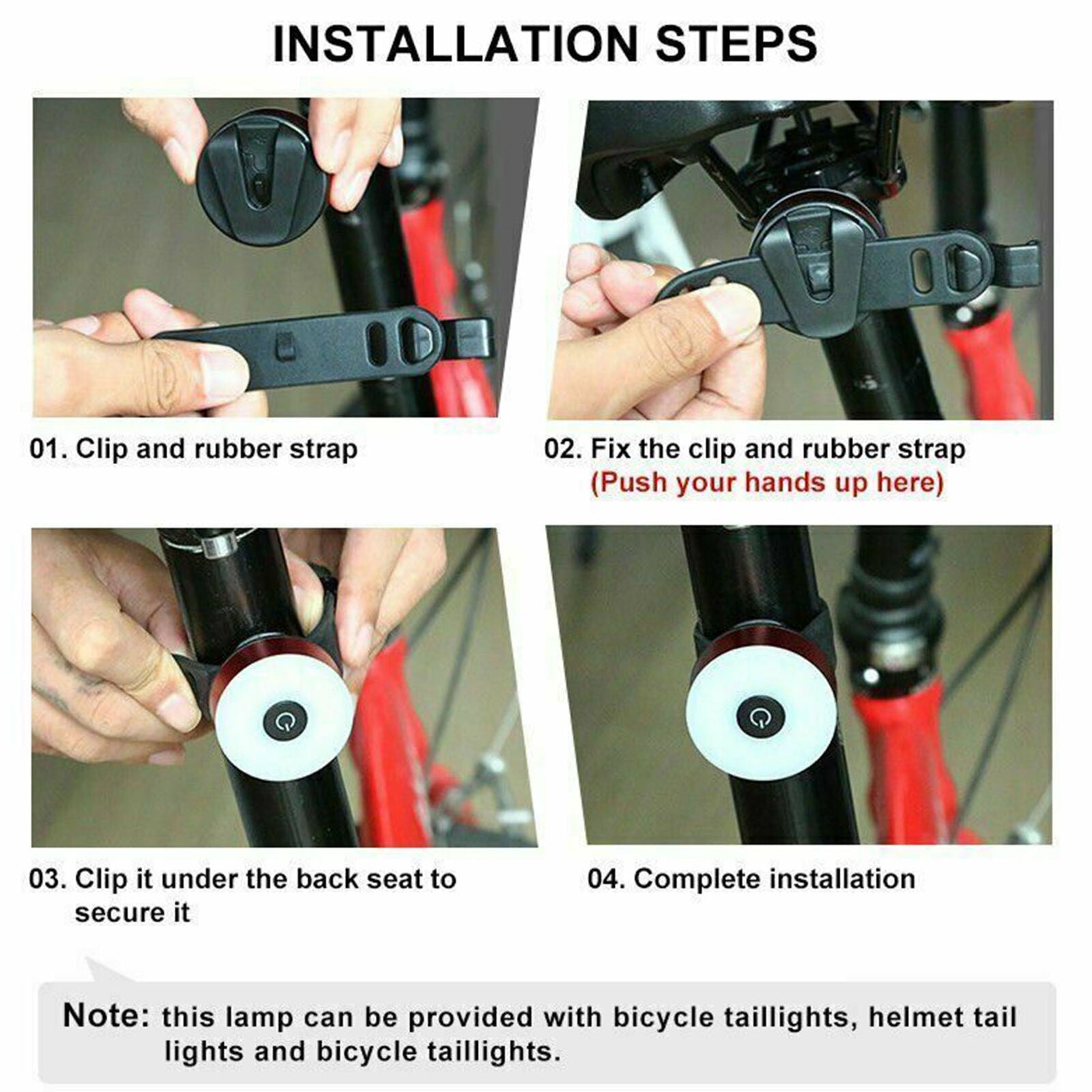 Easy Install LED Bike Rear Tail Lamp USB Bicycle Cycling Night Warning Taillight