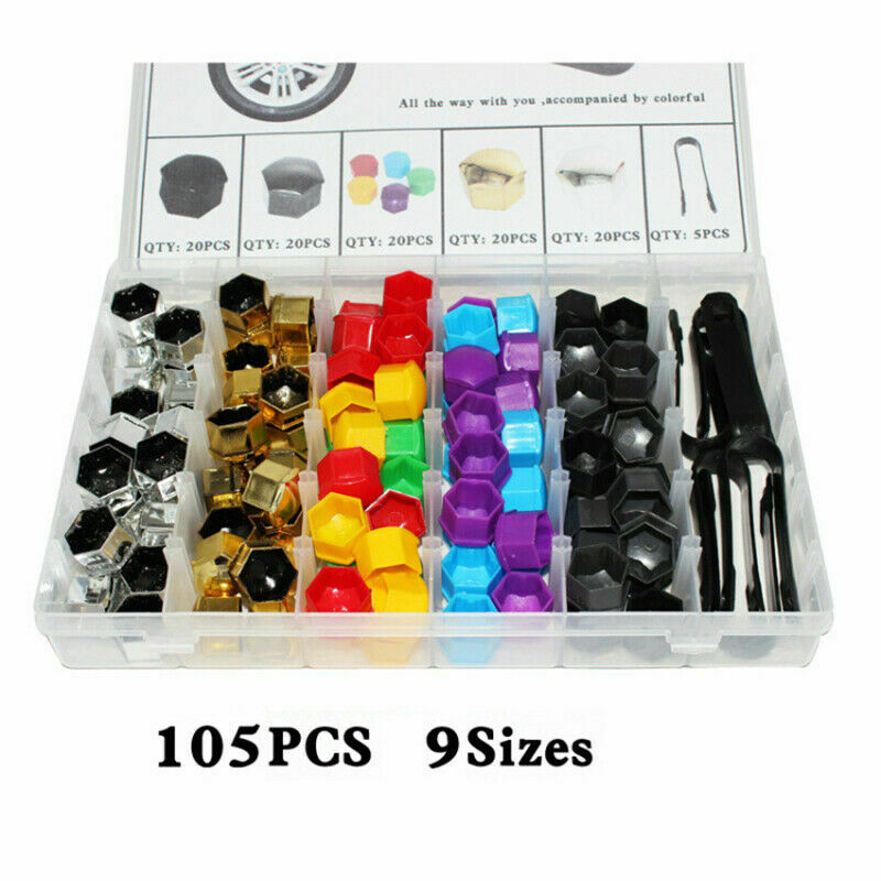105Pcs Plastic Car Wheel Nut Bolt Cover Caps Lug Dustproff Bolt Rims Tire 17mm