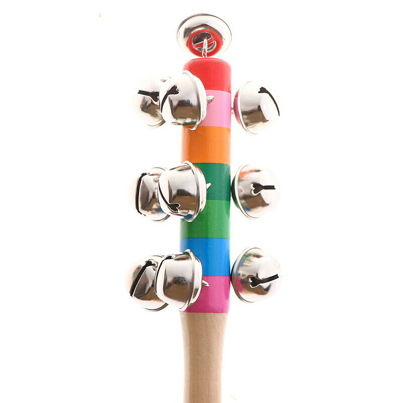 Wooden Stick Rainbow Hand Shake Bell Rattles Baby Kids Children Education.l8