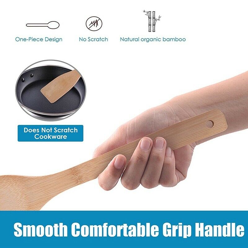 Bamboo Kitchen Utensils, Wooden Cooking Utensils with Holder, Wooden SpatulaL8W3