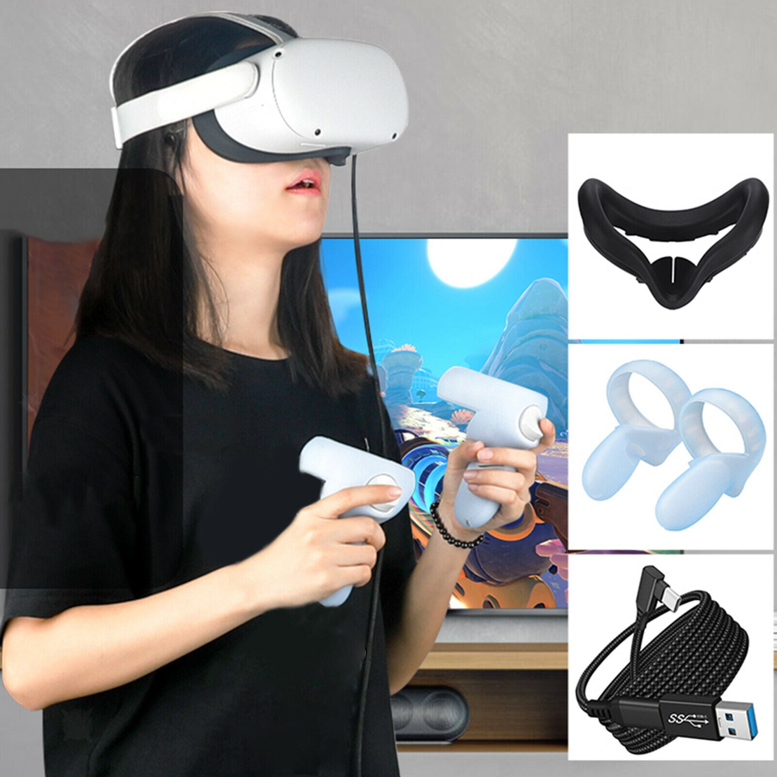 Handle Grip Cover & Eyes Cover Protector for Quest 2 Replacement Accessory