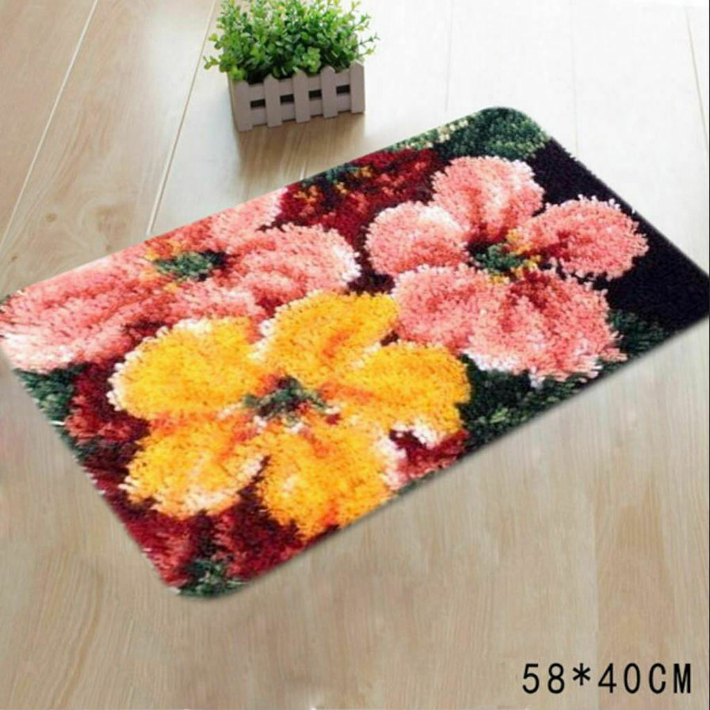 DIY Latch Hook Rugs Kits Cushion Carpet Mat Cover Hand Craft Flower Embroidery