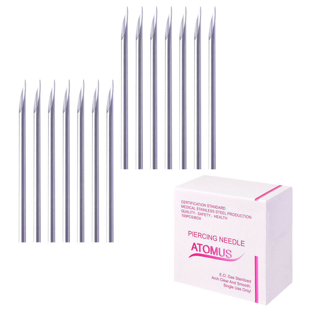 Set of 200, Body Piercing Needles Gauge 16G Sterilized for Lip Navel Eyebrow