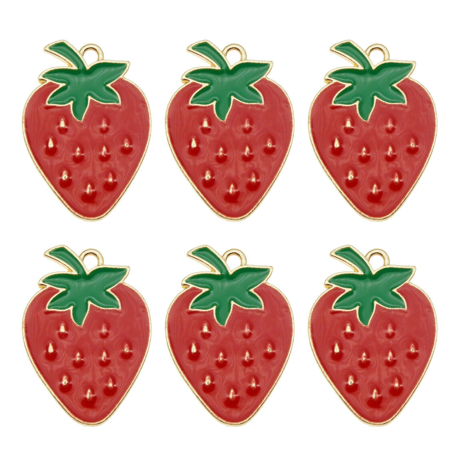 Wholesale Enamel Alloy Red Strawberry Fruit Pendant Charms DIY Findings 12pcs