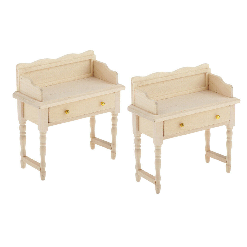 2x 1:12 Unpainted Desk Table Dressing Table for 1/12 School Furniture Kits