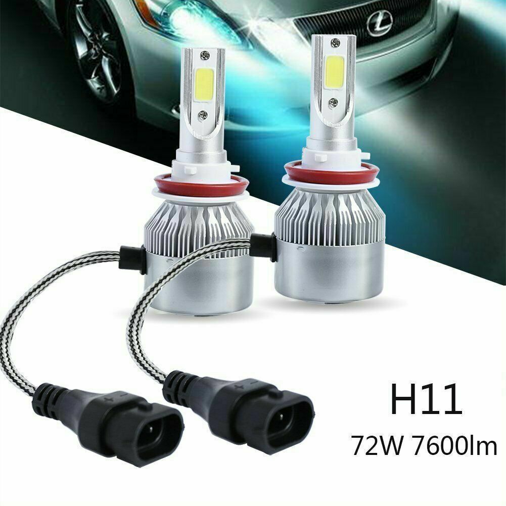 2pcs LED Headlight Kit H8 H9 H11 72W 7600LM 6000K Low Beam Fog Bulb HID White