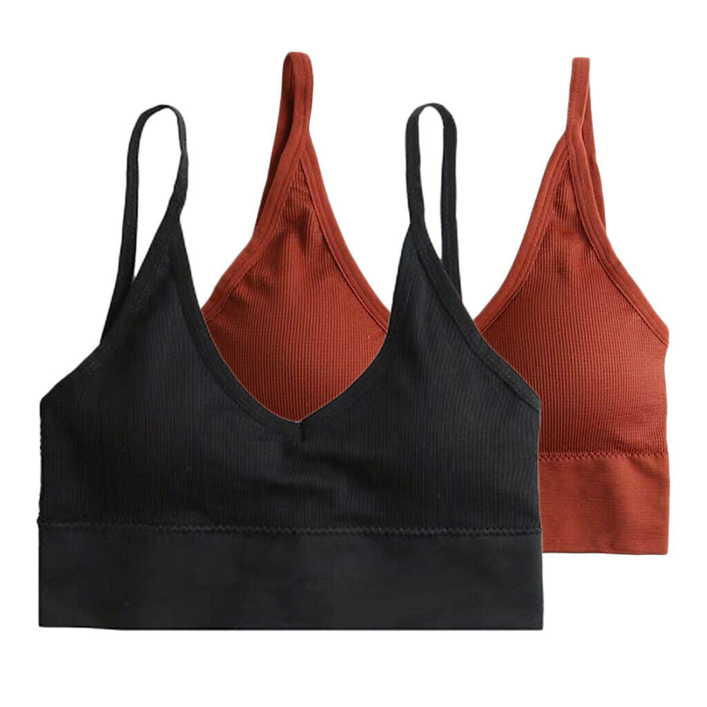 2 Pcs Womens Trendy V Neck Bralette Summer Comfort Bra Yoga Bra Breathable