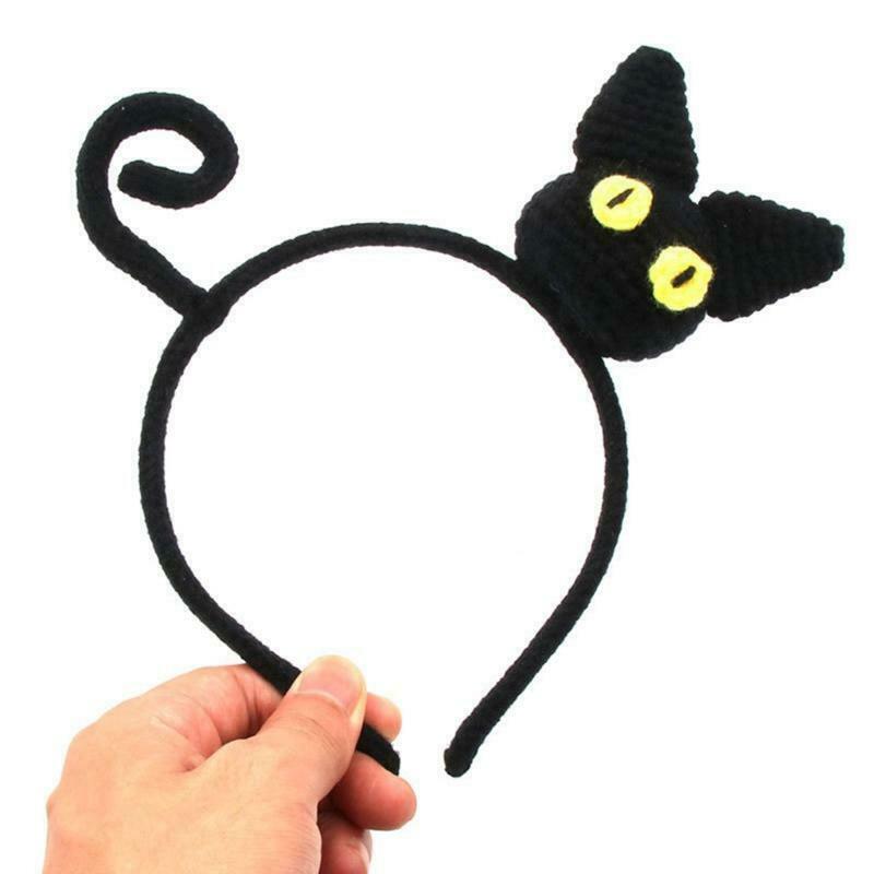 Handmade Knitted Cat Headbands Cartoon Animal Headwear Birthday Hair Prop
