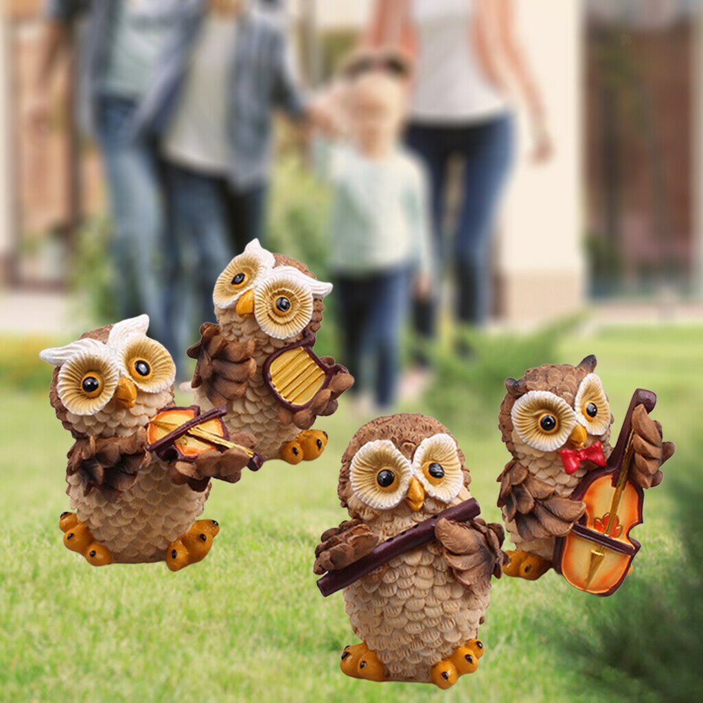 4x Owl Statue Garden Yard Lawn Decor Animal Sculpture Ornament Home Decor