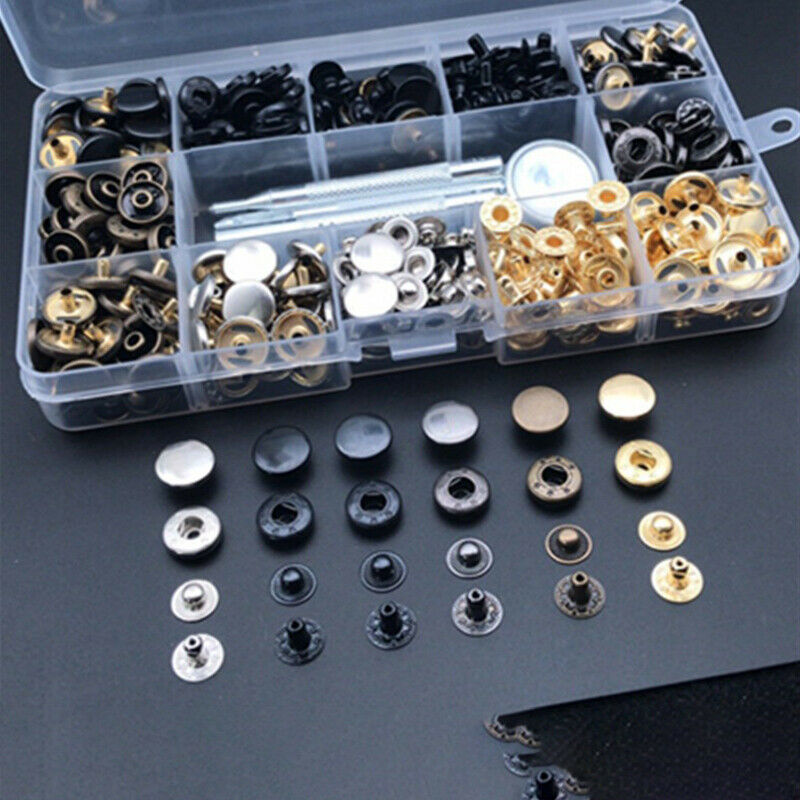120pcs Snap Fasteners Kit 12.5mm Metal Button Snaps Press Studs 4 Installat_AU