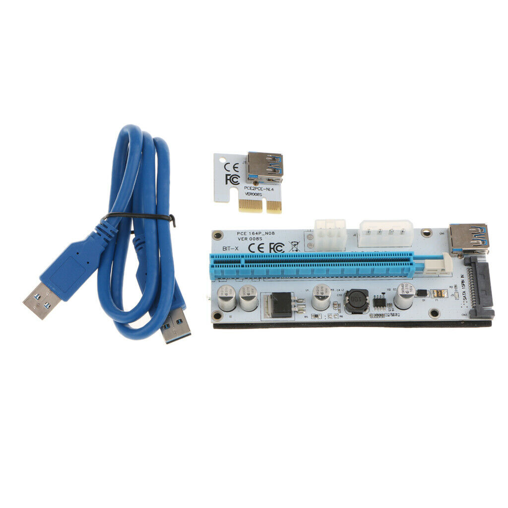 008S PCI-E Express 1x to16x Extender Riser Card Adapter with  USB3.0 Cable