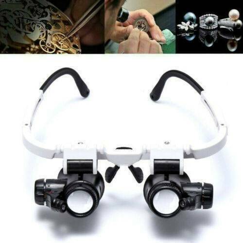 8x/15x/23x Double Eye Jewelry Watch Repair Magnifier Loupe Glasses W/ LED Light~
