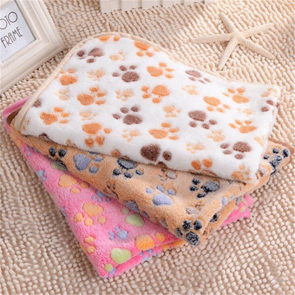 Warm Beige Cartoon Paw Print Cushion for Puppy Fleece Soft Blanket Bed Mat-S