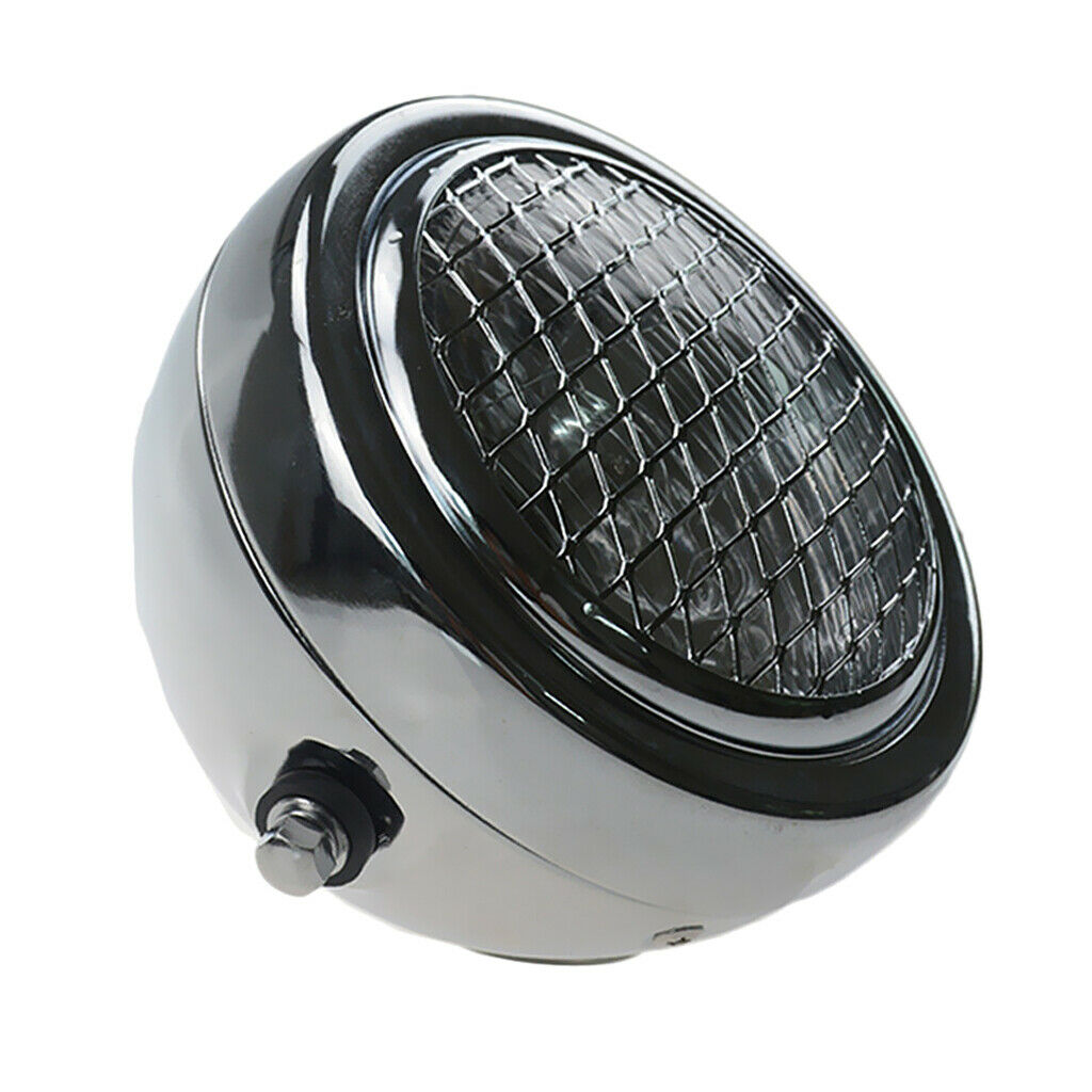 Chrome Metal Retro Motorcycle Headlight with Grill Cover for Most Motorcycle