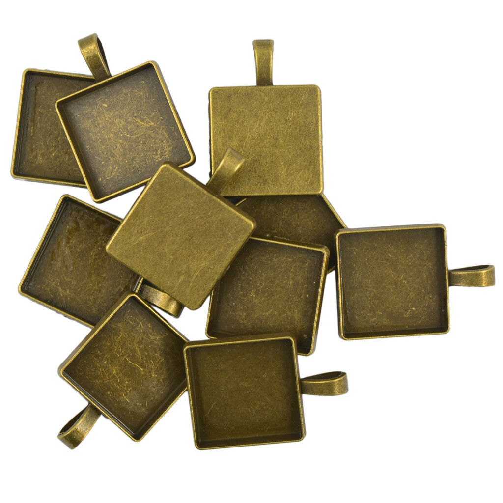 10x Blank Square Bezel Tray Bases for 20mm Cabochon Necklace Pendant Making