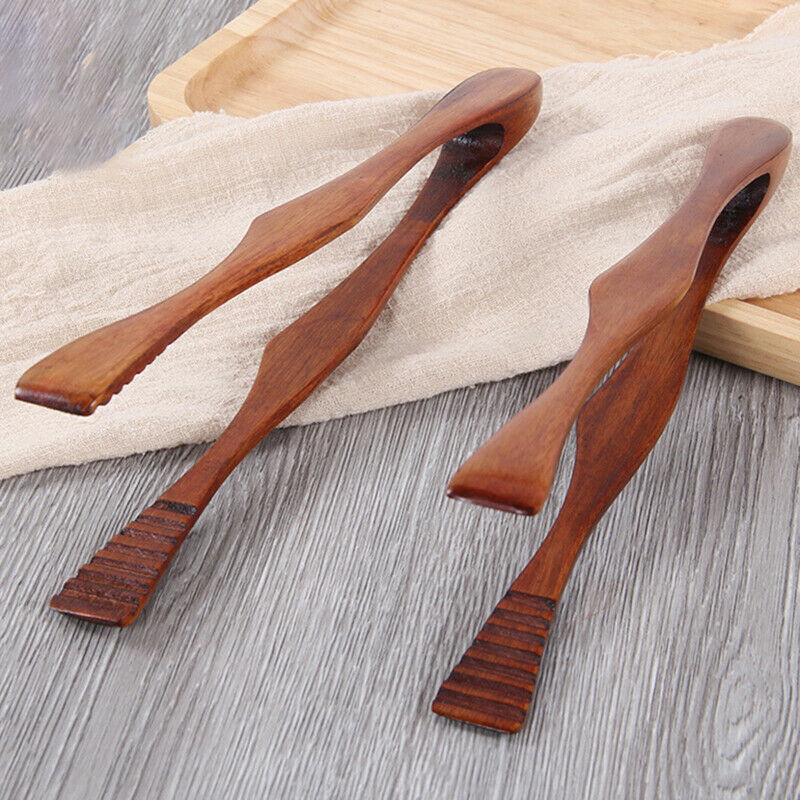 Wooden Clip Cooking Kitchen Tongs Food BBQ Tool Salad Bacon Steak Bread C.l8
