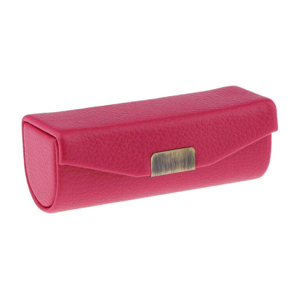 Leather Lipstick Case Holder Storage Box mirror Purse Pocket Rose Red