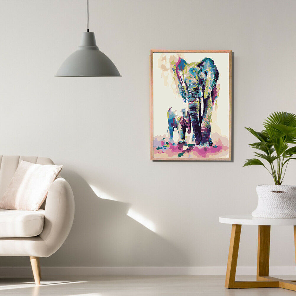 Colorful Elephant DIY Oil Painting By Numbers Hand Painted Wall Art Picture @