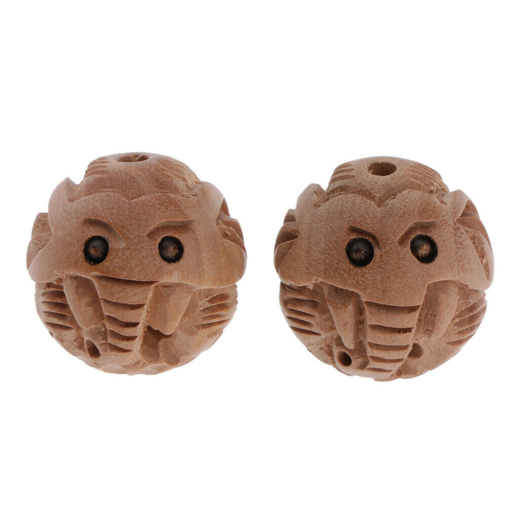 2 Wooden Elephant Engraved Beads Spacer Round Beads Jewelry Making Findings