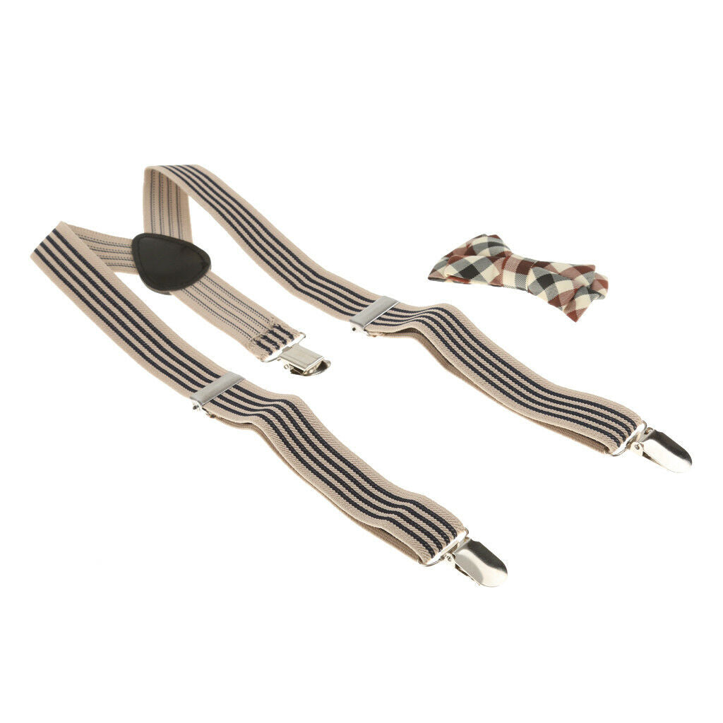 2Sets Boys Adjustable Suspenders   Braces Belts with Plaid Bowties Set