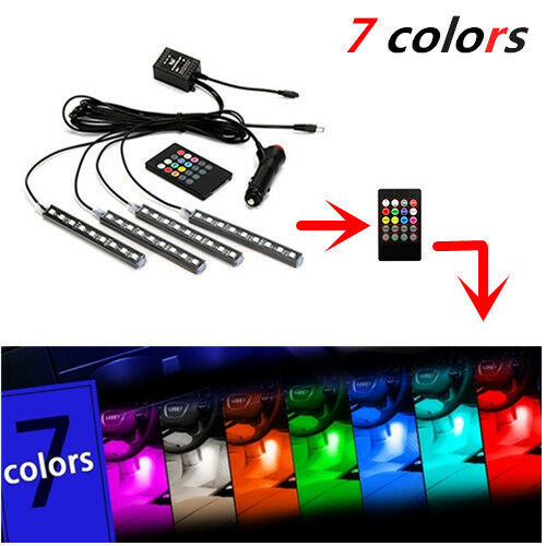 12LED 7 Colorful Remote Control Ambient Foot well Lighting Car Interior Parking