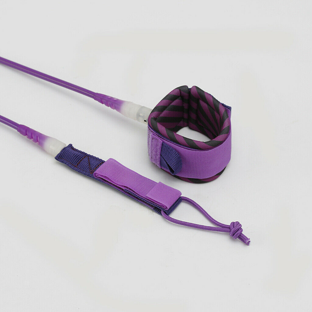 Surfboard Leash Leg Rope Double Stainless Steel Swivels Purple 8 ft